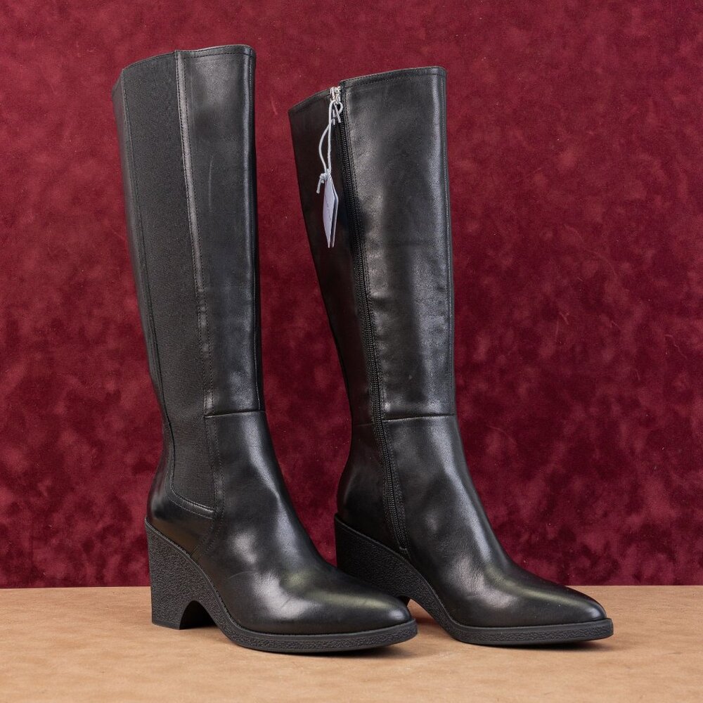 Aerosoles Women Memphis Comfortable Black Leather Zip Knee Fashion Boots sz 8.5